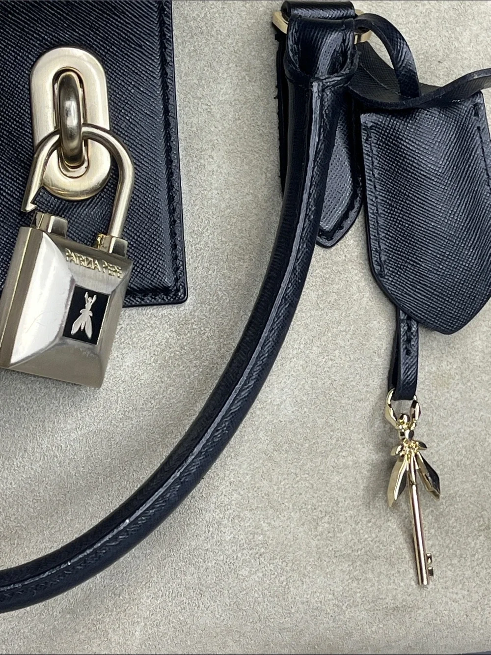 Patrizia Pepe Beige Suede and Black Leather Satchel with Gold Lock